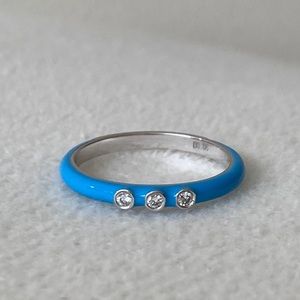Enamel 3 Diamond 0.06 Carat 14k White Gold Ring - Size 7